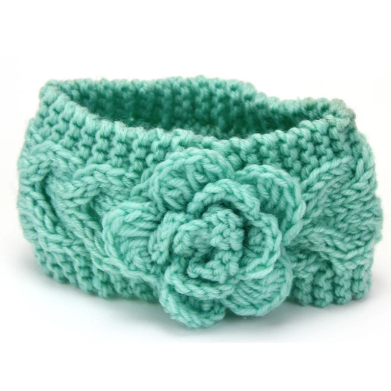 green headband Детская повязка на голову, мягкая однотонная Детская повязка на голову, зимняя теплая вязаная детская повязка на голову с цветами, Детские аксессуары для волос - Цвет: green headband