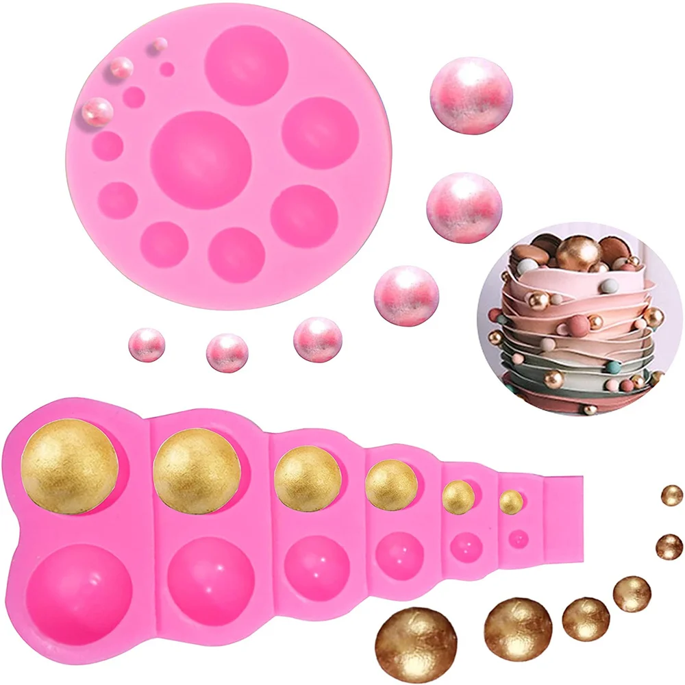 Molde de silicona 3D para decoración de pasteles, Bola de perlas para Fondant, jabón, Semi esfera, Chocolate, Accesorios de cocina, 1 ud.