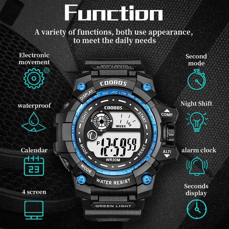 

Cool Luminous Men Sport Watch High-end Silicone Strap Military Wrist Watch Led Calendar Waterproof Digital Watch