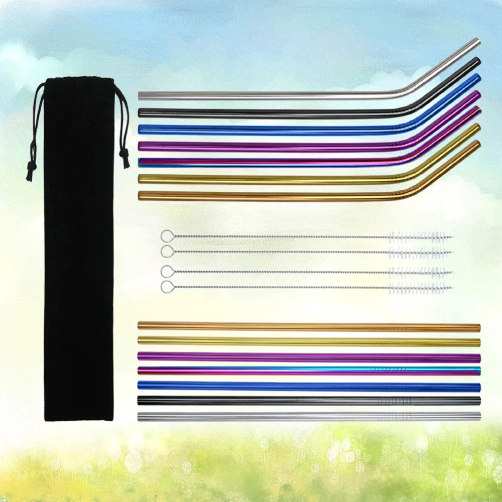 

19Pcs Stainless Steel Curve and Straight Drinking Straw with Brushes and Pouch
