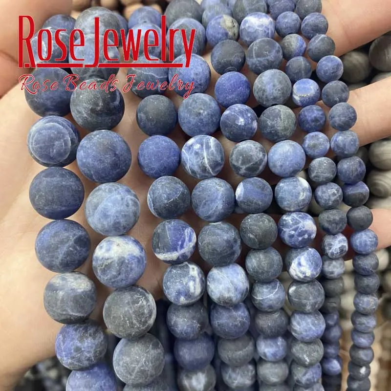 

Dull Polish Matte Old Blue Sodalite Stone Beads Natural Round Bead For Jewelry Making DIY Bracelet Accessories 15" 4/6/8/10/12mm