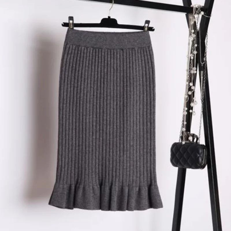 Женские хлопковые вязаные юбки 2019 Осень Зима повседневные эластичные стрейч