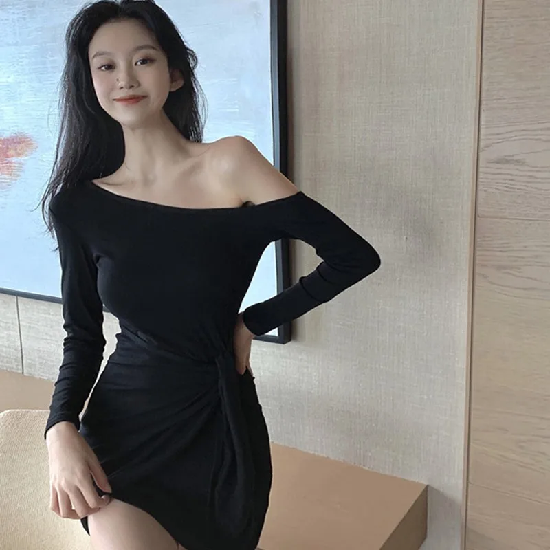 

Women Off the Shoulder Slim Dress Spring Autumn Long Sleeve Dress Casual Lace Up Dresses