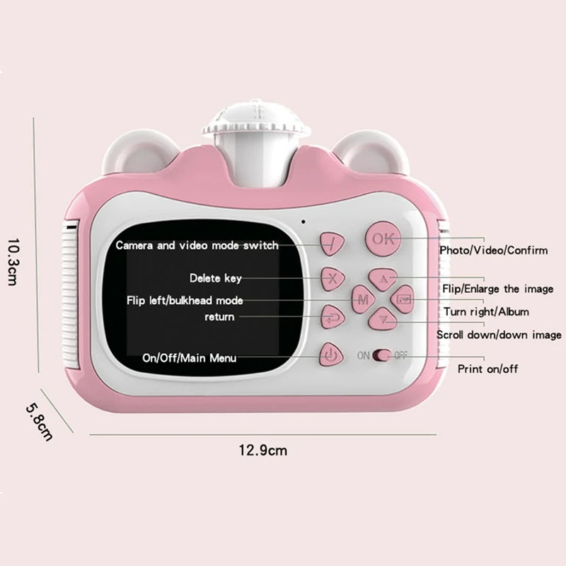 

Instant Print Camera for Children Toys Rotatable Lens 1080P HD Kids Camera with Printing Paper 32GB SD Card