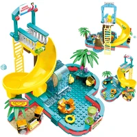 257pcs friends small water park building blocks kit with heart shaped swimming pool rotating slide bricks toys for girls kids