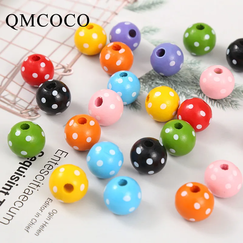 

20Pcs/Pack 16mm Color Printed Dots Wooden Beads Round Balls DIY Charm Custom Bracelet Accessories Beads For Jewelry Making