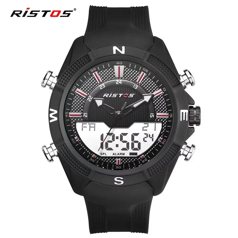 

RISTOS business sports outdoor military multifunctional luxury watch waterproof alarm clock dual movement shockproof men's watch