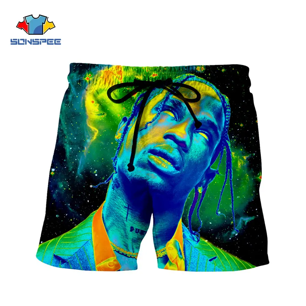 

SONSPEE 3D printed Travis Scott Harajuku's men's shorts summer sports street ladies casual pants beach fashion rapper hip-hop