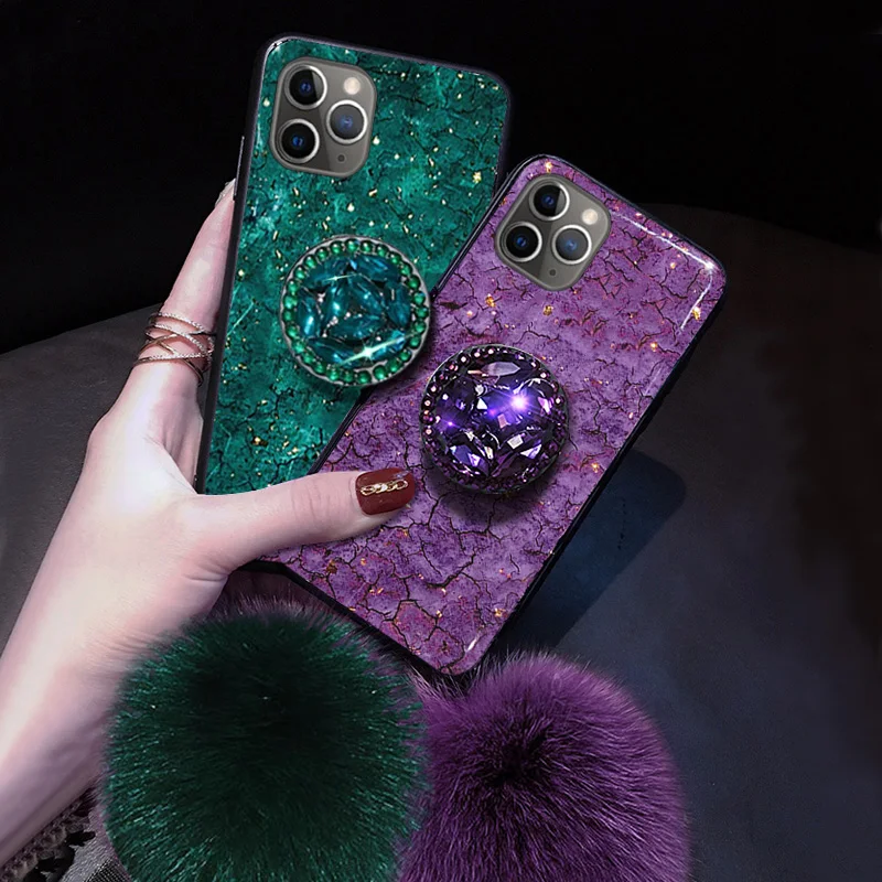 for iPhone 11 Pro X XR XS MAX 7 8 6s Plus Phone Cases Luxury Diamond Marble Glitter holder Ring Silicon Cover For | Мобильные