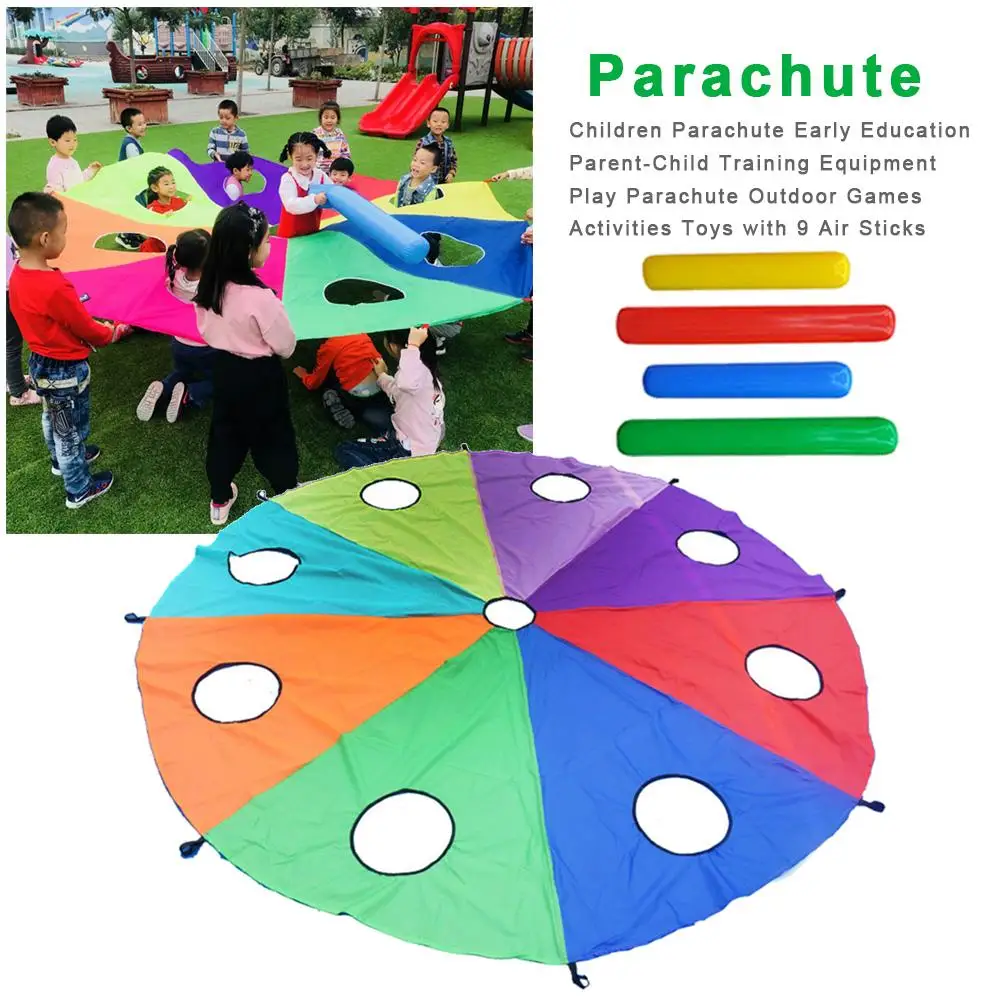 

Children Parachute Early Education Parent Child Training Equipment Play Parachute Outdoor Game Activities Toys With 9 Air Sticks