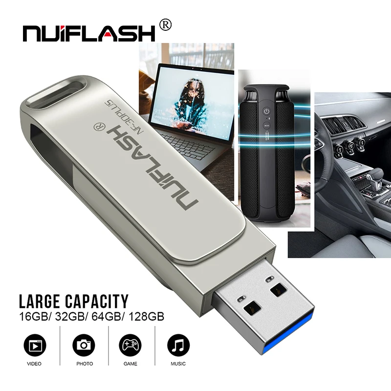 Nuiflash USB флеш-накопитель 32 Гб 64 Гб металлический USB 3,0 флеш-накопитель высокоскоростной USB флеш-накопитель 128 ГБ реальная емкость 16 ГБ USB флеш-накопитель