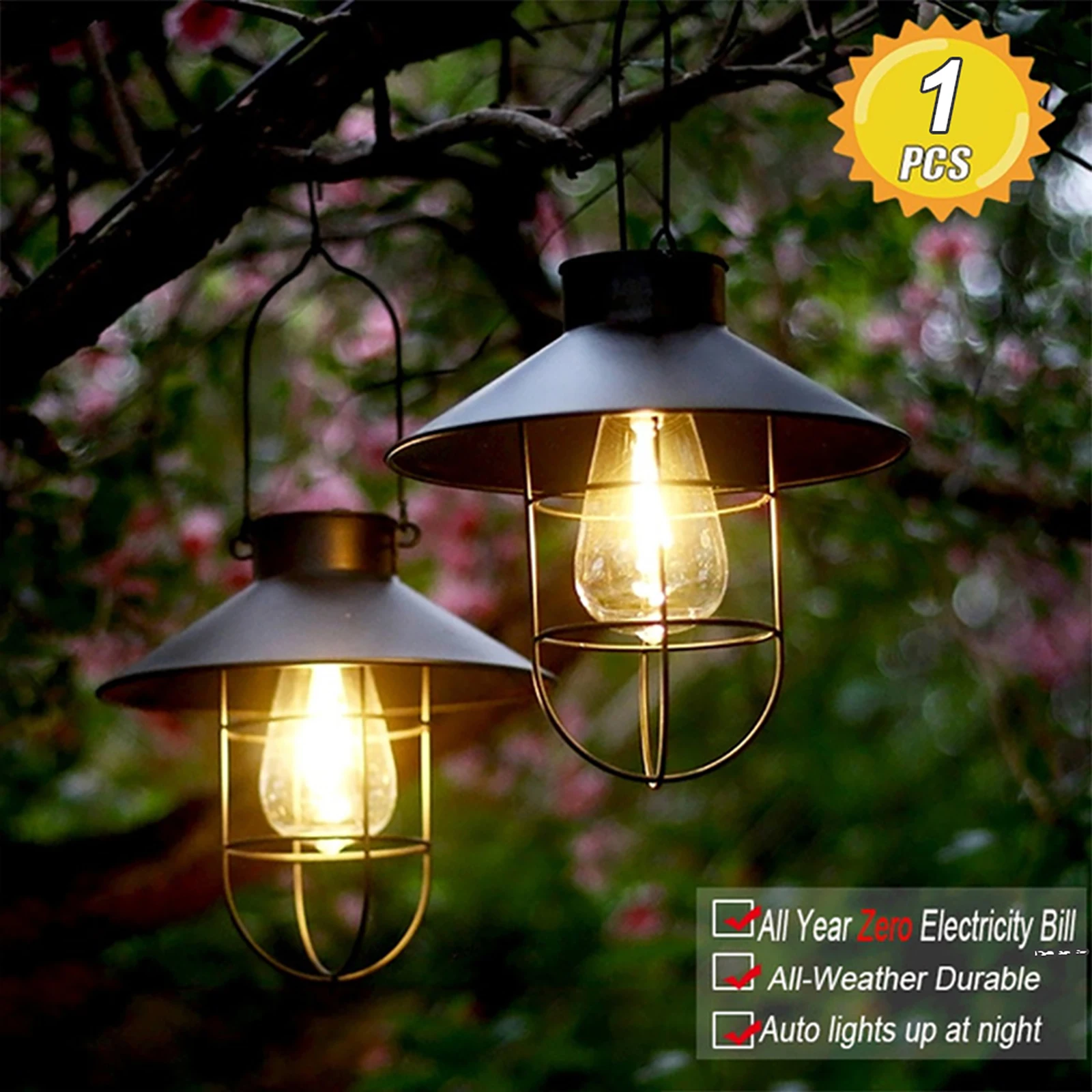 

LED Solar Tungsten Light, Wrought Iron Vintage Style, Courtyard Hanging Decoration New Style 2021