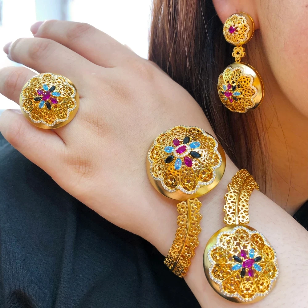 GODKI новые шармы 4 шт браслет кольцо, ожерелье, серьги набор для женщин свадебный Циркон Африканский/индийский/Дубай Свадебный комплект ювели...
