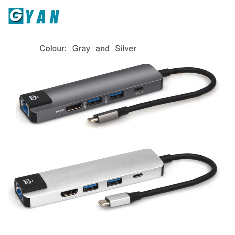 5 в 1 USB C концентратор Hdmi 4 к USB C концентратор для Gigabit Ethernet Rj45 Lan адаптер для Mac book Pro Thunderbolt 3 type c док-станция