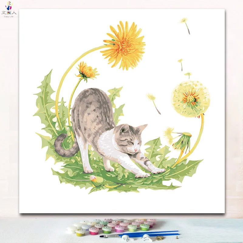 Срезанный Кот и Одуванчик картина по номерам с красками цвета для рисования