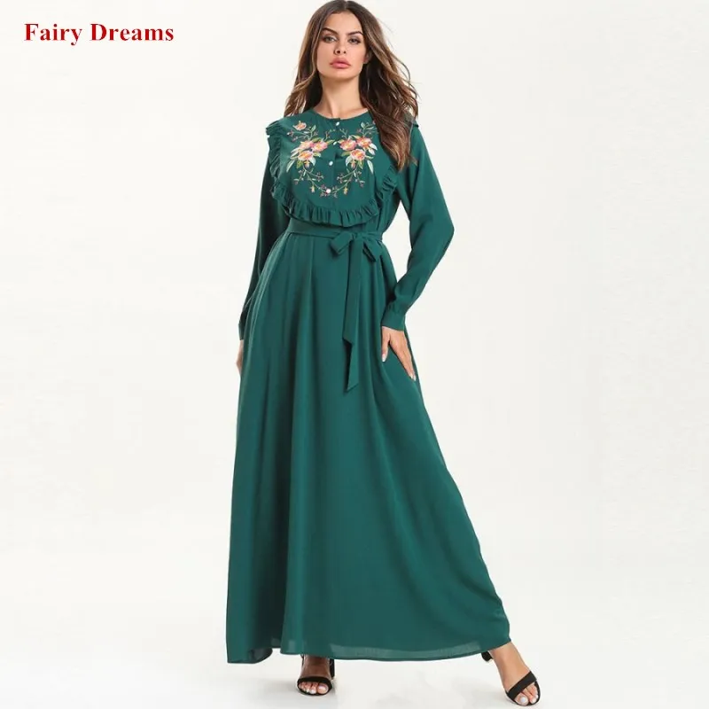 Женское кимоно Abaya турецкое зеленое Бандажное мусульманское платье кафтан