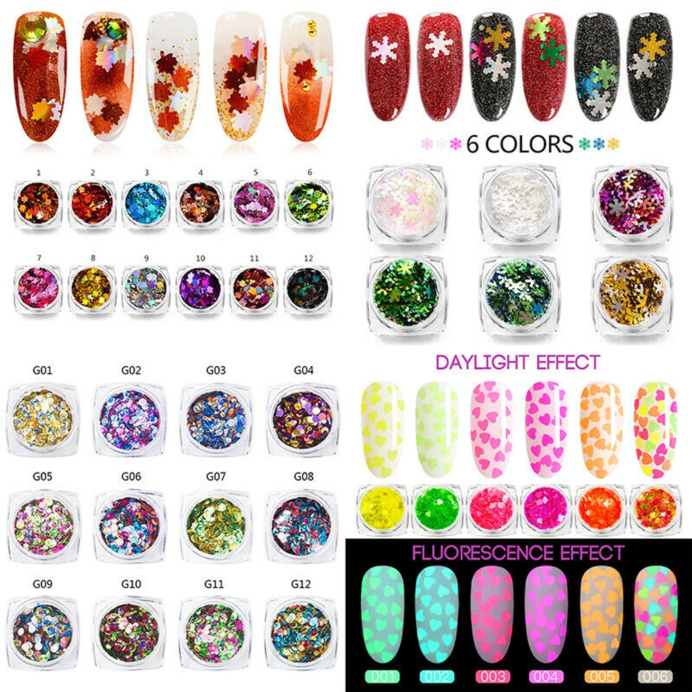 12 видов цветов/набор Блестки для ногтей Мини Блестящие легко наносятся