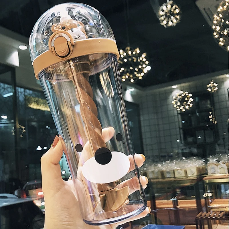 Симпатичная пластиковая бутылка для воды в виде утки чашка с соломинкой