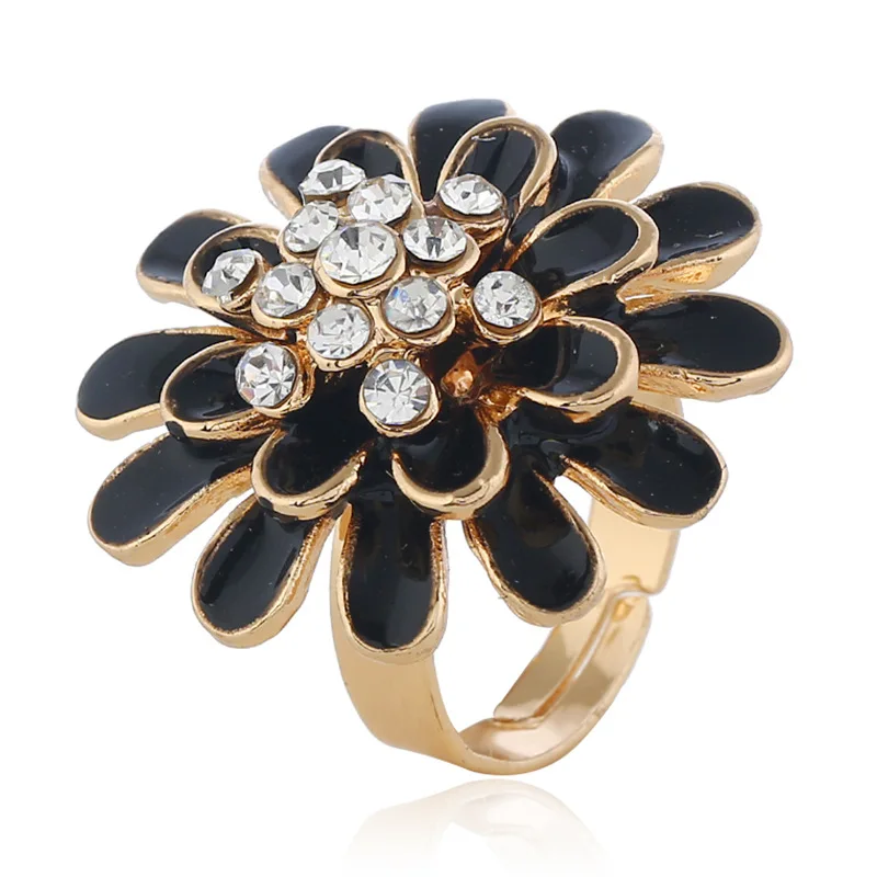 Женское кольцо с большим цветком регулируемое черного и красного цветов в