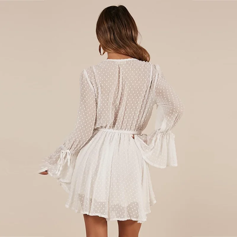 Женский пляжный комбинезон в горошек розовый прозрачный богемном стиле с