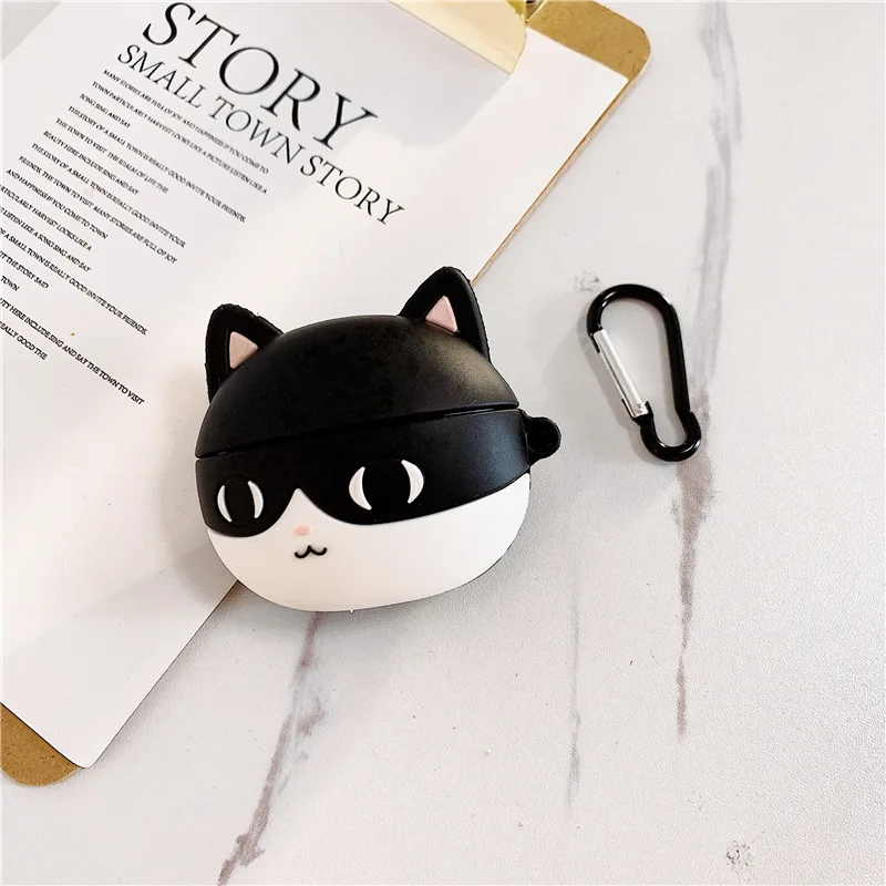3D Черный мультяшный защитный чехол с котом для AirPods Pro милый силиконовый Bluetooth