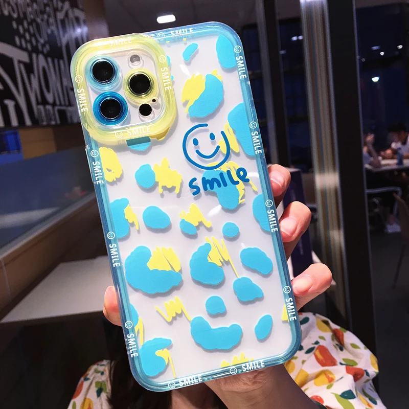 Cute Cartoon Smile Leopard Clear Phone Case For iPhone 14 Pro Max 13 12 11 XS XR X 7 8 Plus SE Transparent Soft Shockproof Cover