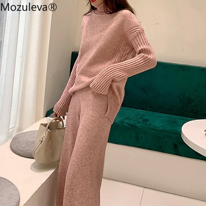 Осенне-зимний утепленный Женский комплект из 2 предметов водолазка и широкие