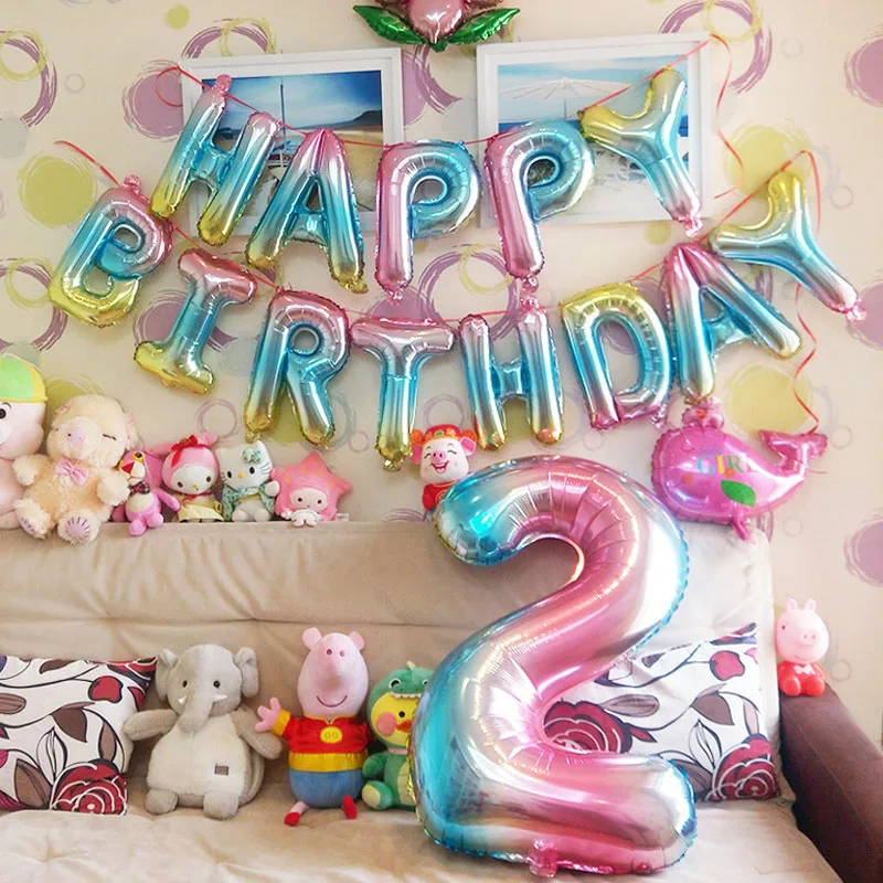 

1 Set Rainbow Number Foil Balloons Air Balloon Birthday Party Decorations Kids Rose Gold Pink Silver Blue 0-9 Digit Ball