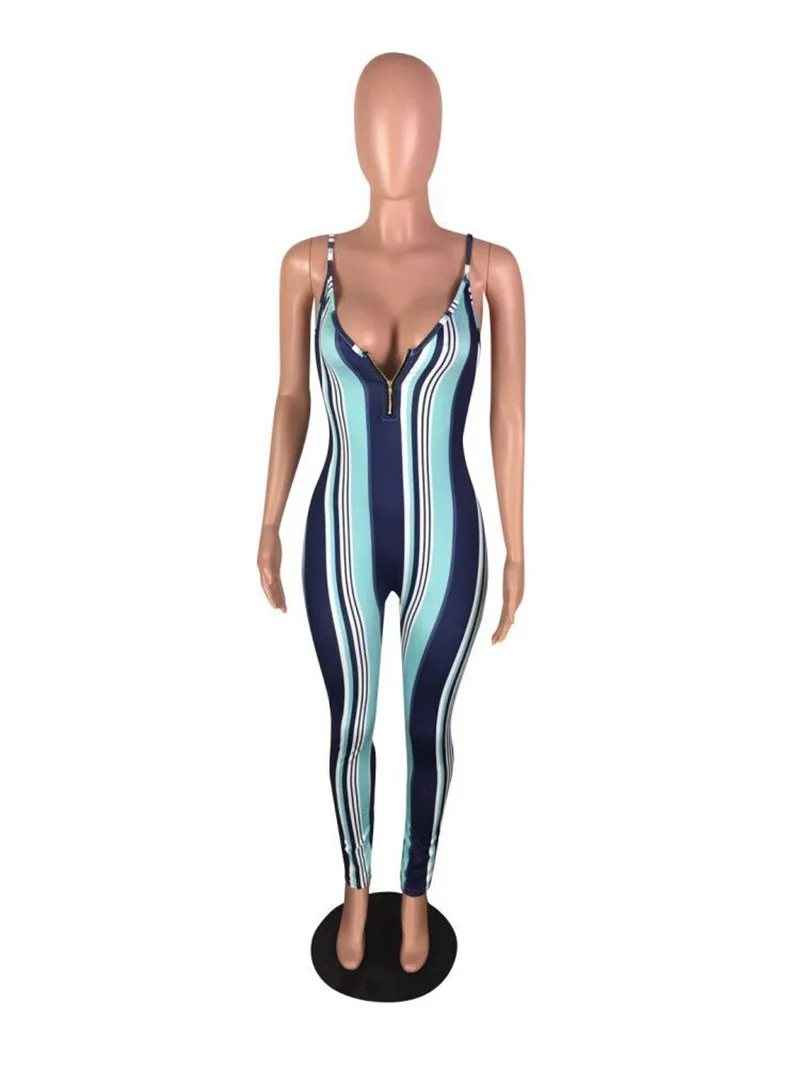 2020 сексуальный женский полосатый комбинезон безрукавка на бретелях облегающий