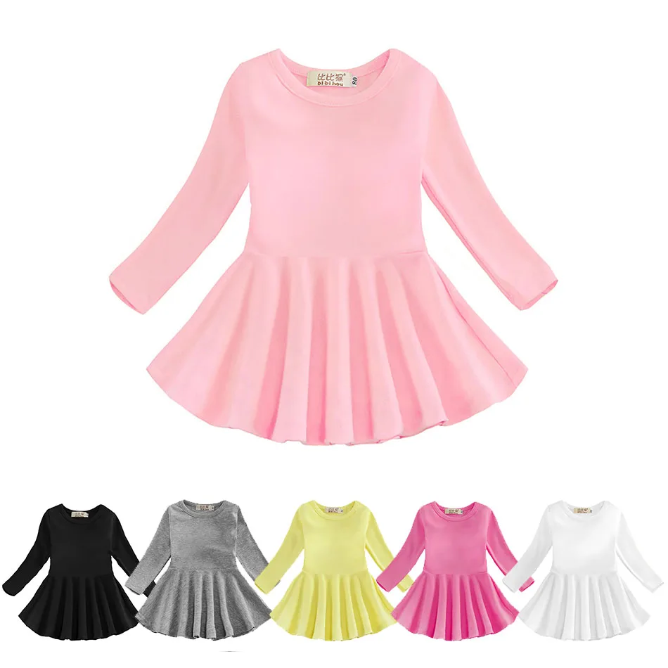 

Girls Spring and Autumn Solid Color Long Sleeve Casual Dress for Children Cotton Dancing Skirt Kids Outfits Underwear Dresses