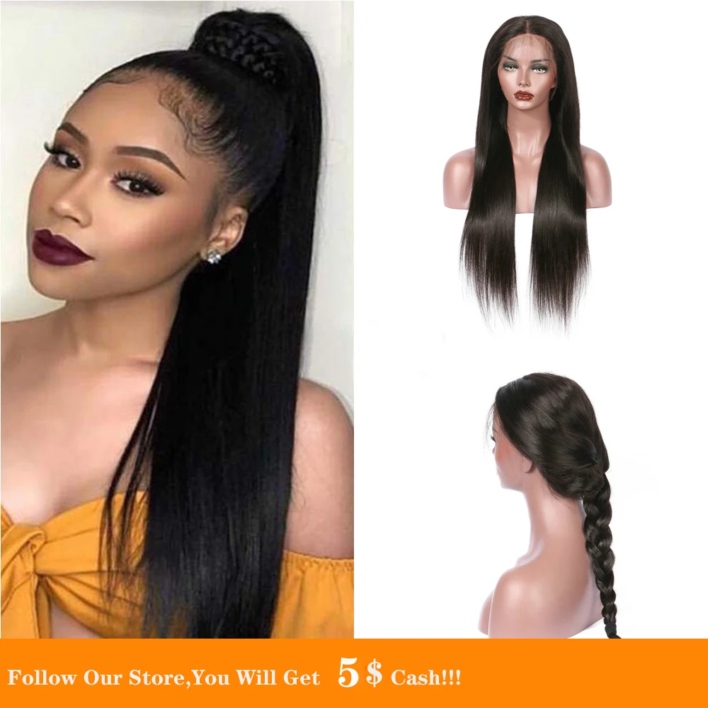 13x4 синтетический кружевной передний парик длинный прямой черный Плетеный