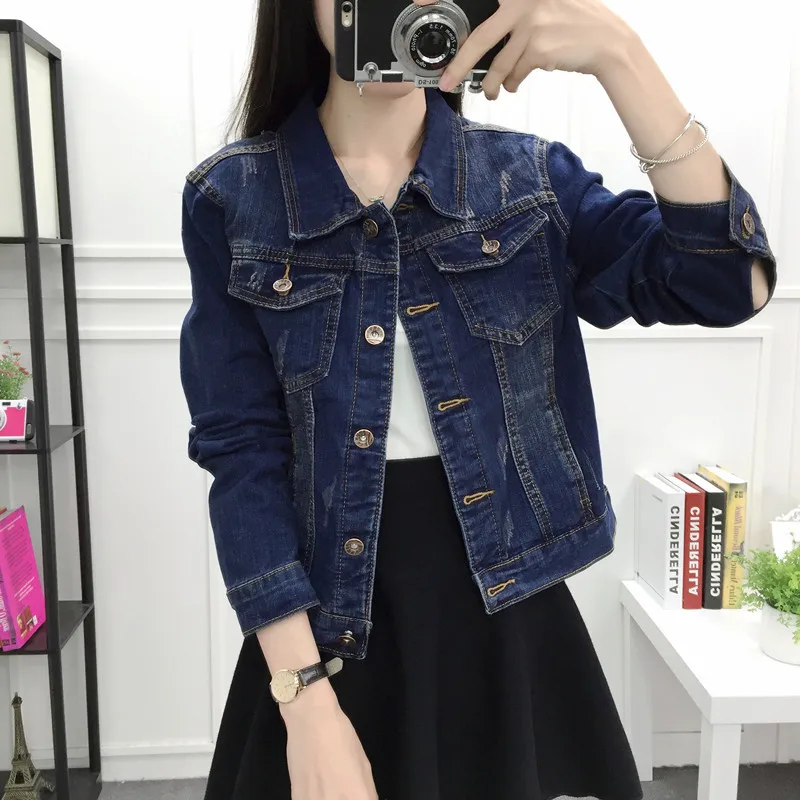 Джинсовая куртка женская синяя куртка-бомбер короткие джинсовые куртки на весну