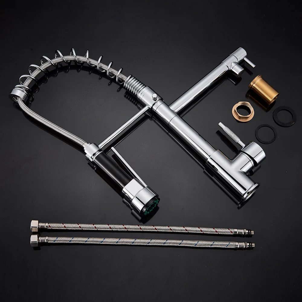 

Rozin Chrome Spring Pull Down Kitchen Faucet Dual Outlet Spouts 360 Swivel Handheld Shower Kitchen Mixer Crane Hot Cold Taps