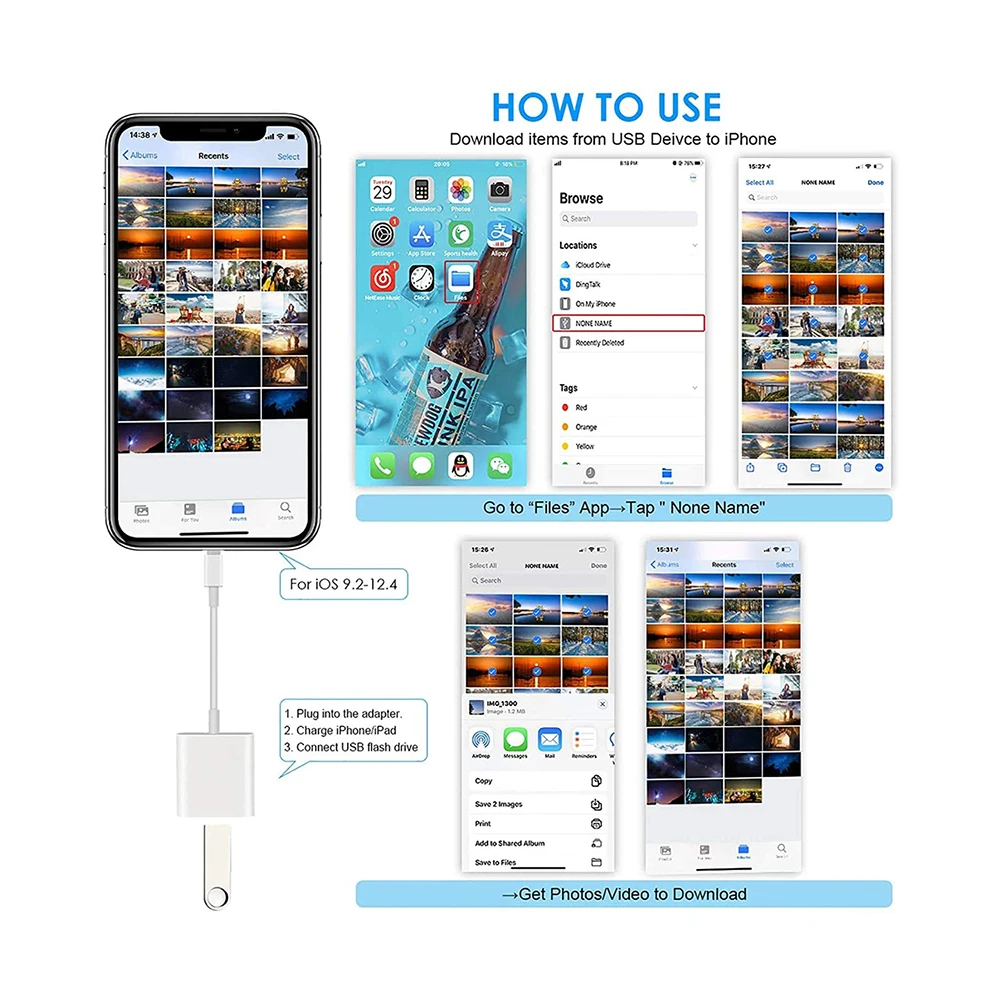 Адаптер OTG USB для Lightning конвертер MIDI фортепианная клавиатура адаптер камеры iPhone 12