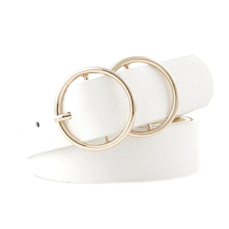 

Women Faux Leather Belt Double Ring Round Circle Buckle Circle Belts Hot Brand Fashion Punk O Ring For Women Belt