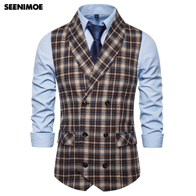 SEENIMOE мужские свадебные Повседневное полосатый Двойной Брестед нагрудные M 3XL