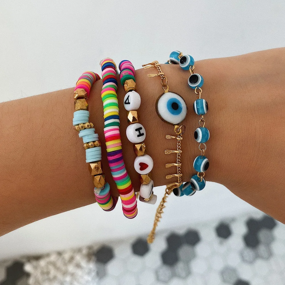 

Bohemian Multilayer Evil Eyes Bracelet for Men Women Shell Daisy Flower Colorful Beads Charm Bracelets Bangles Boho Jewelry Gift