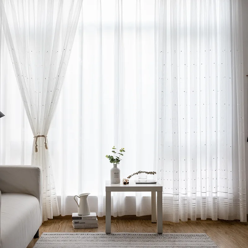 В белый горошек Шторы отвесная ткань для Гостиная вышивка в виде Тюль с