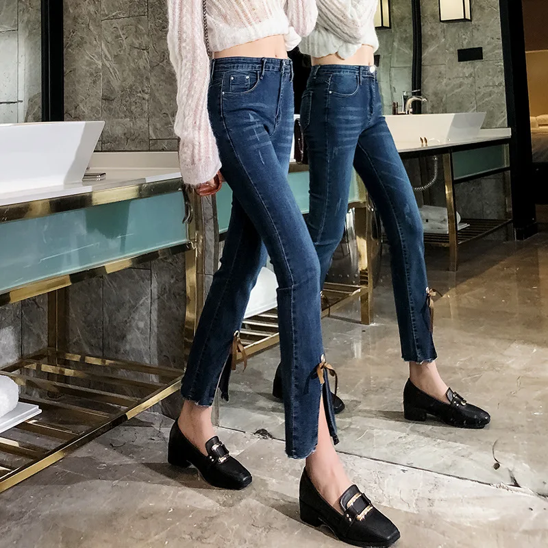 2019Mom Black High Waist Flare Jeans Boyfriend Bell Bottom Denim Skinny Woman's Female Wide Leg Vintage Plus Size XL | Женская
