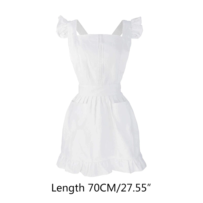 

Womens Girls Ruffles Outline Retro White Apron Adjustable Victorian Bib Maid Cosplay Kitchen Cake Baking Cooking Cleaning 85DB