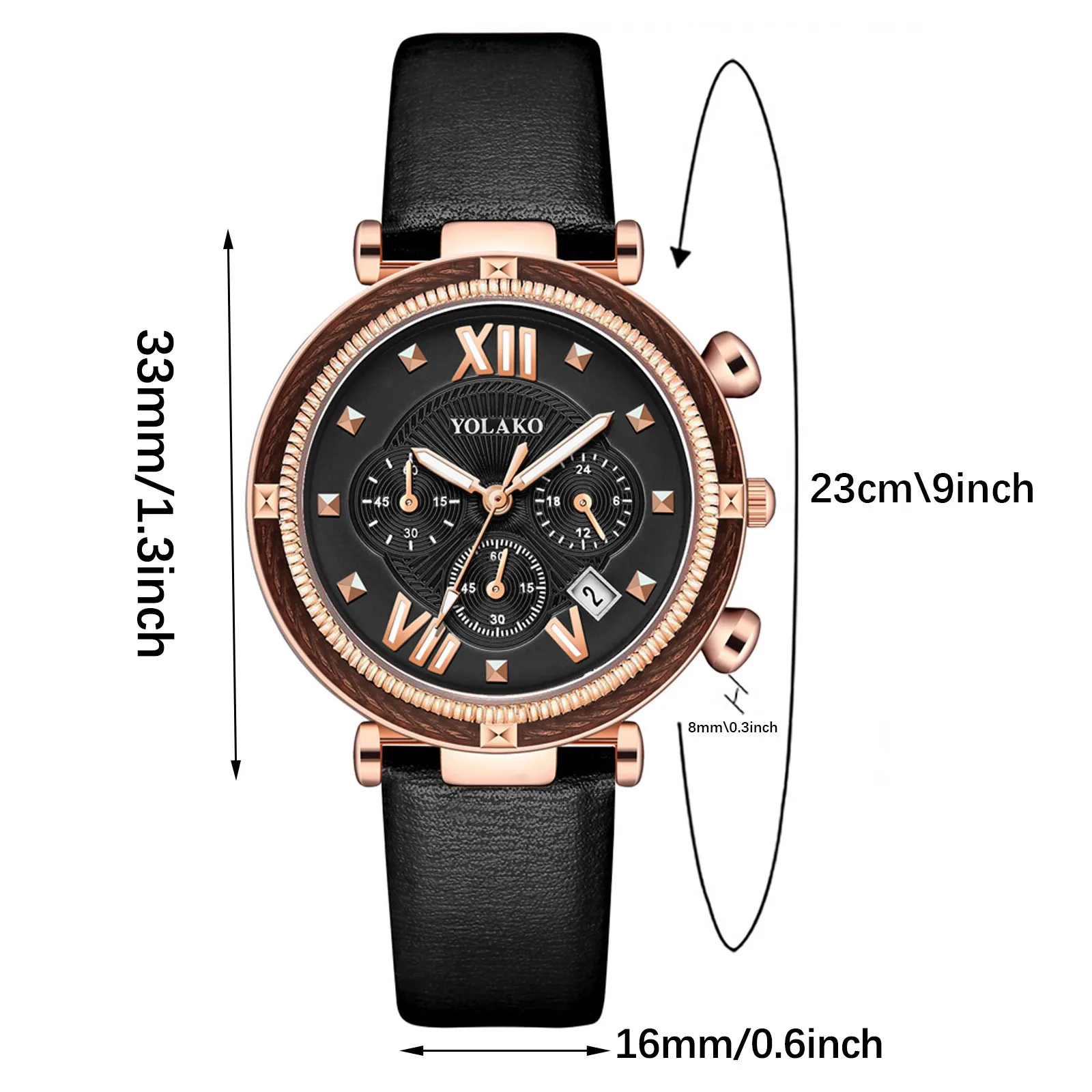 

YOLAKO ladies fashion watch three-eye precise and elegant all-match gift casual quartz leather strap Newv strap watch analog L58