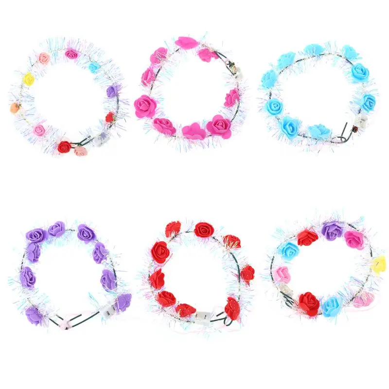Women Children LED Light Up Flower Crown Glitter Reflective Tinsel Wreath Headband Luminous Headwear for Christmas Holiday Party | Красота и