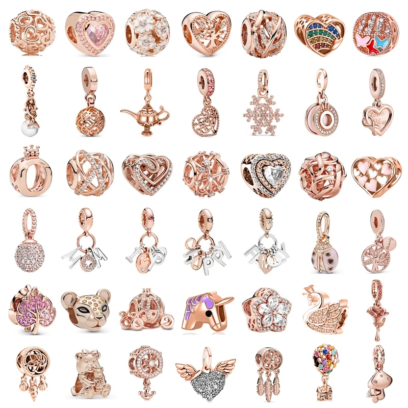 

New Fashion Charm Original Rose Gold Rose Hot Air Balloon Beads Fit Original Pandora Women Bracelet Jewelry Accessories Gift