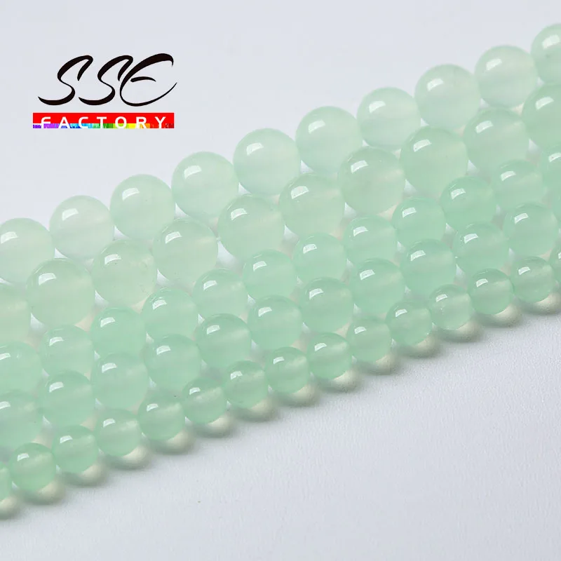 

Natural Light Green Jades Chalcedony Round Loose Stone Beads For Jewelry Making DIY Bracelet Necklace 15'' Strand 4 6 8 10 12mm