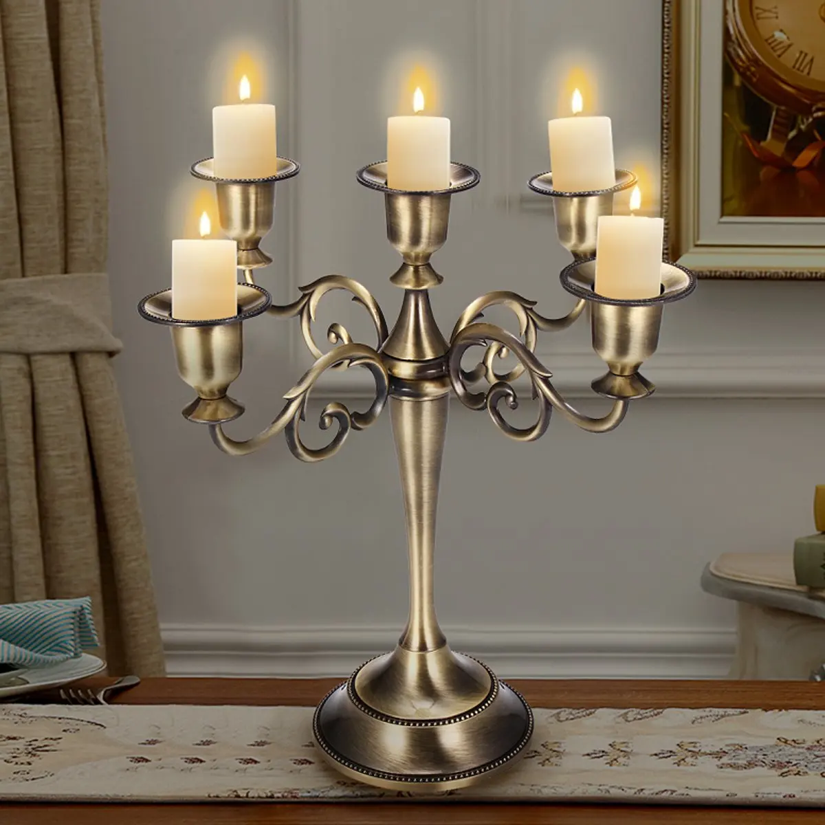 

3/5 Branches Vintage Antique Metal Bronze Candelabrum Candle Holders Retro Romantic Dinner Candle Holders Wedding Party Decor