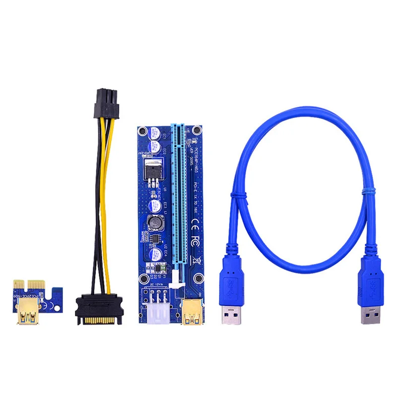 

6 шт., Райзер-карта VER 009S PCI-E, VER009 PCI Express PCIE 1X до 16X, удлинитель 60 см, кабель USB 3,0, 6-контактный разъем питания для видеокарты