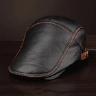 Autumn Winter Flat Caps For Men Women Black Duckbill Hats Male Female Real Cowhide Leather Classic High-End Driving Caps