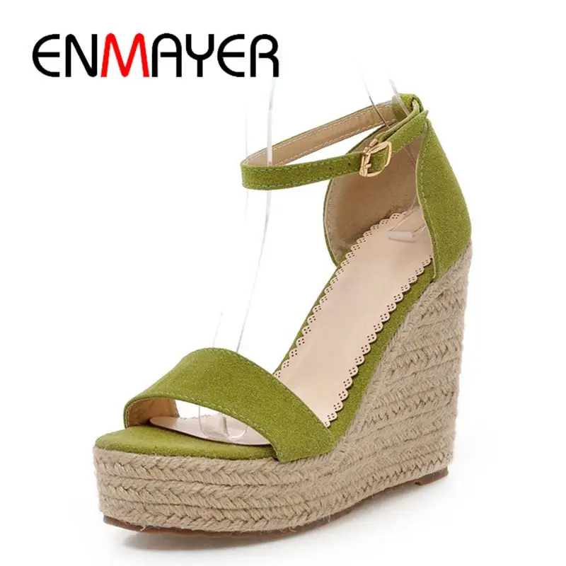 

ENMAYER New Arrival Woman Sandals 2019 Summer Super High Wedges Shoes for Women Gladiator Casual Open Toe Heel Size 34-39 LY1503
