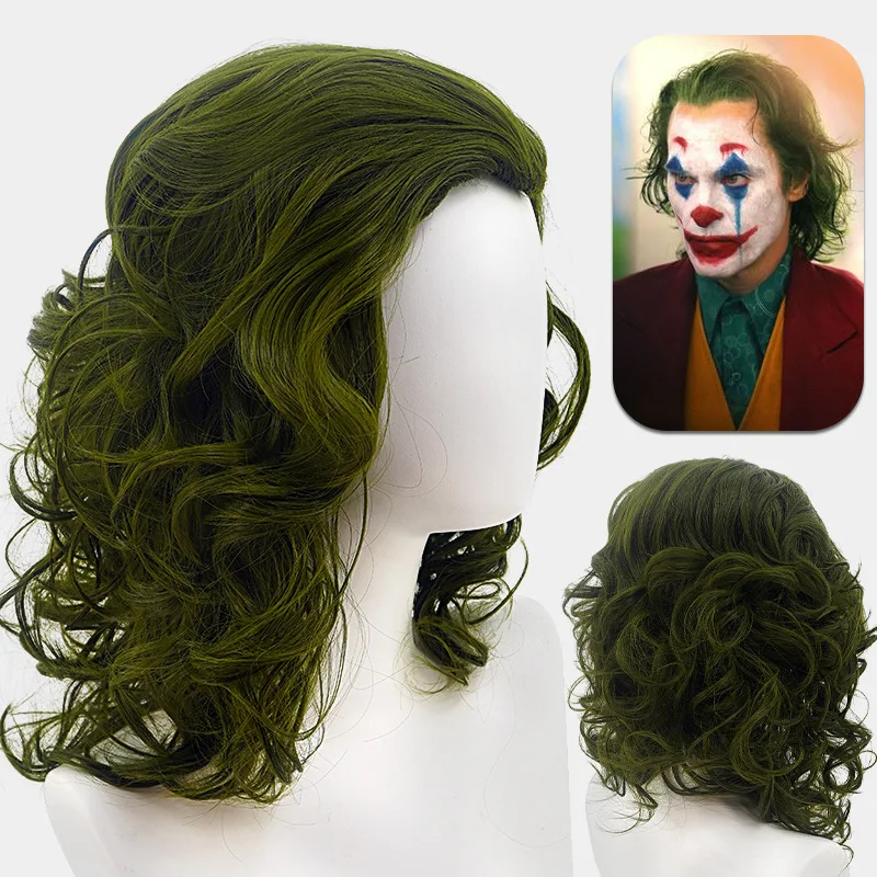 FGY Clown Male Cosplay Green Short Curly Hair Men's Wig Movie Pennywise Joaquin Phoenix Halloween Costume Party Wig
