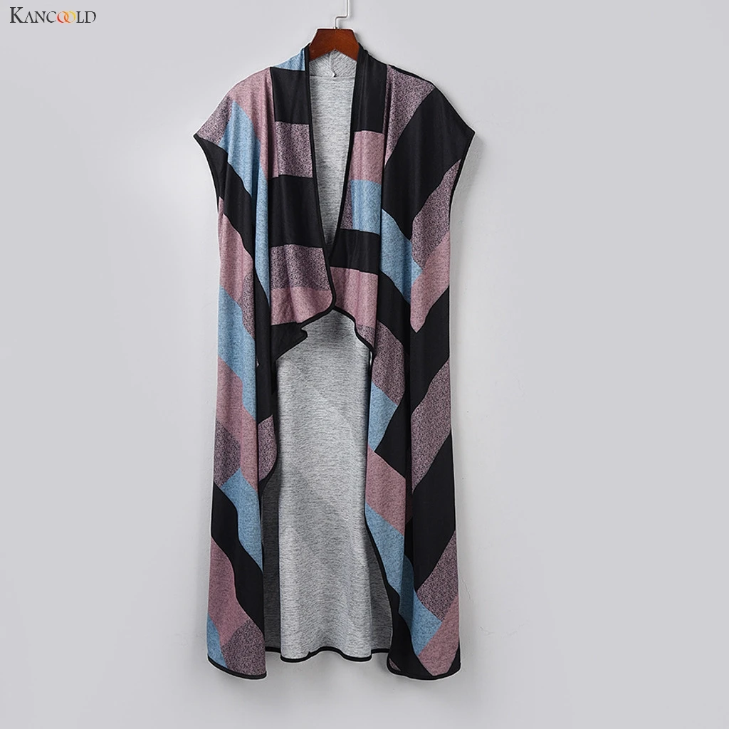 

KANCOOLD coats Womens Stripe Printing Cardigan Sleeveless Drape Lightweight Long Vest fashion coats and jackets women 2019Oct10